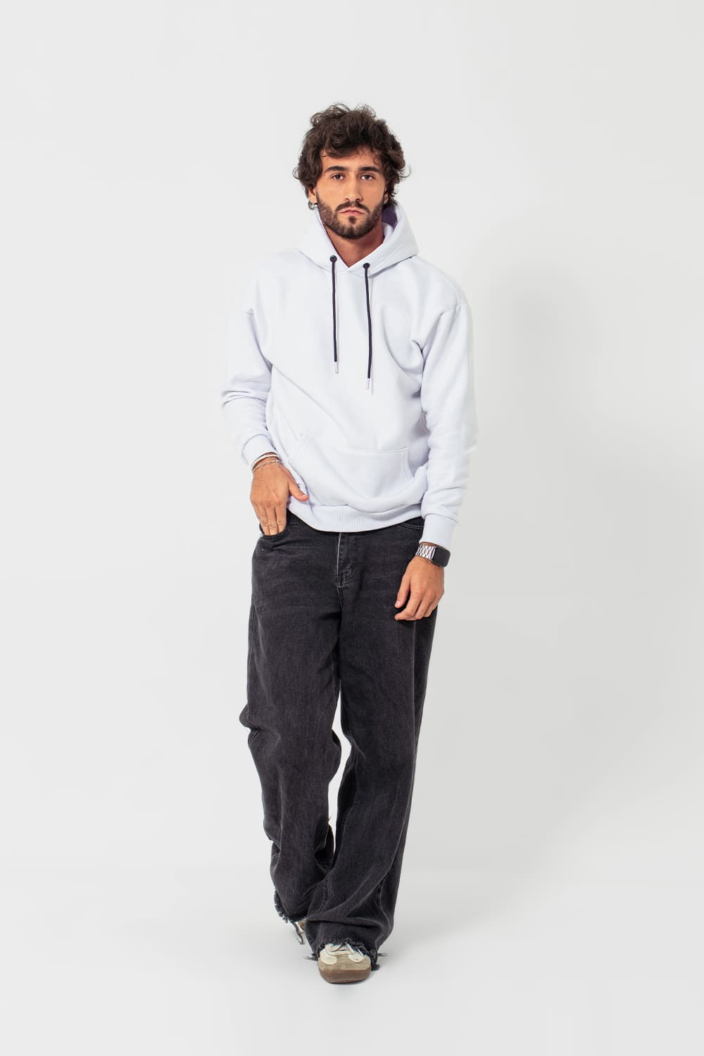 Moletom Canguru Streetwear Branco Cabos, Estilo e Conforto