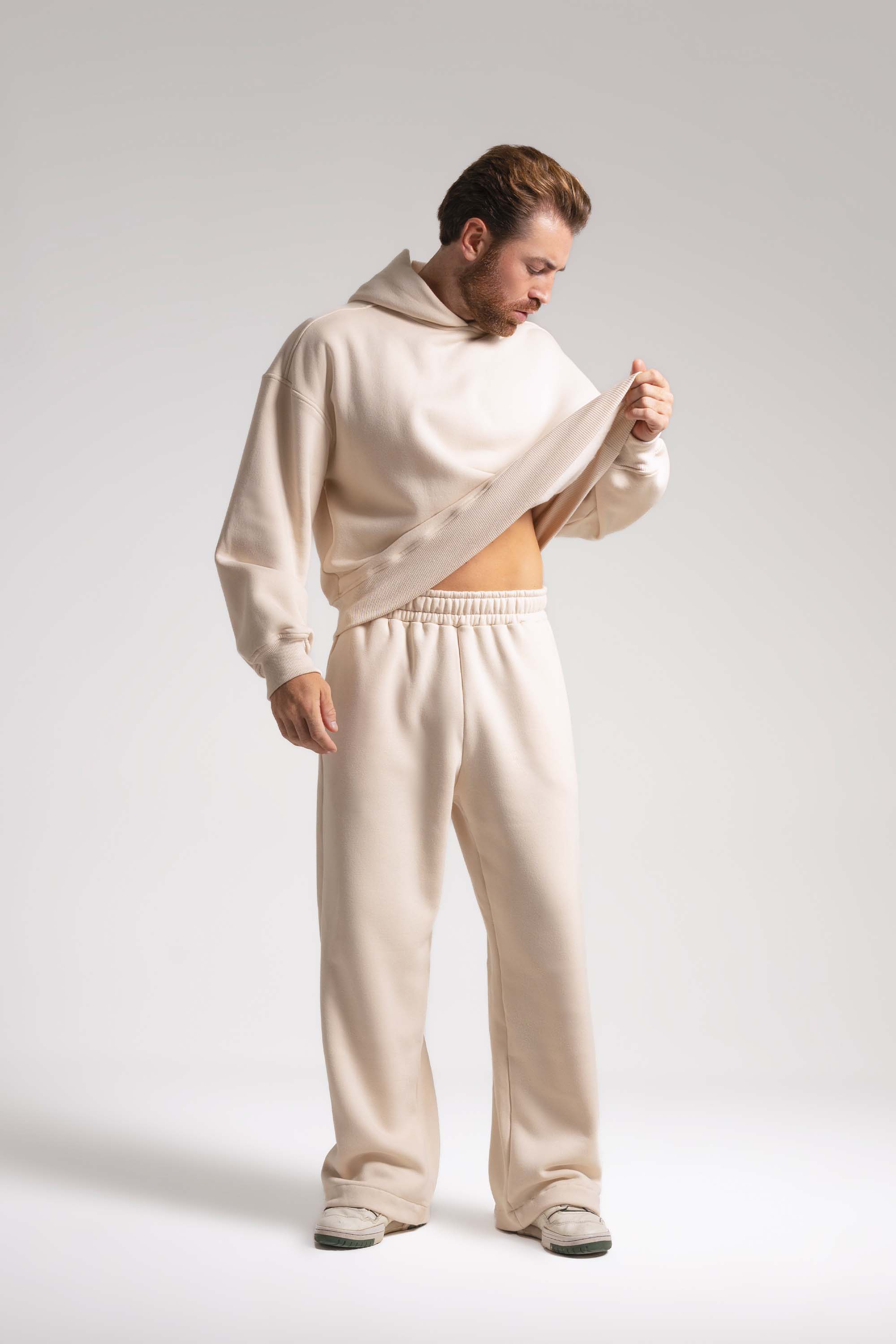 Tonkun Moletom Oversized Boxy Premium 3 Cabos Com Capuz Brunx Ind - Creme