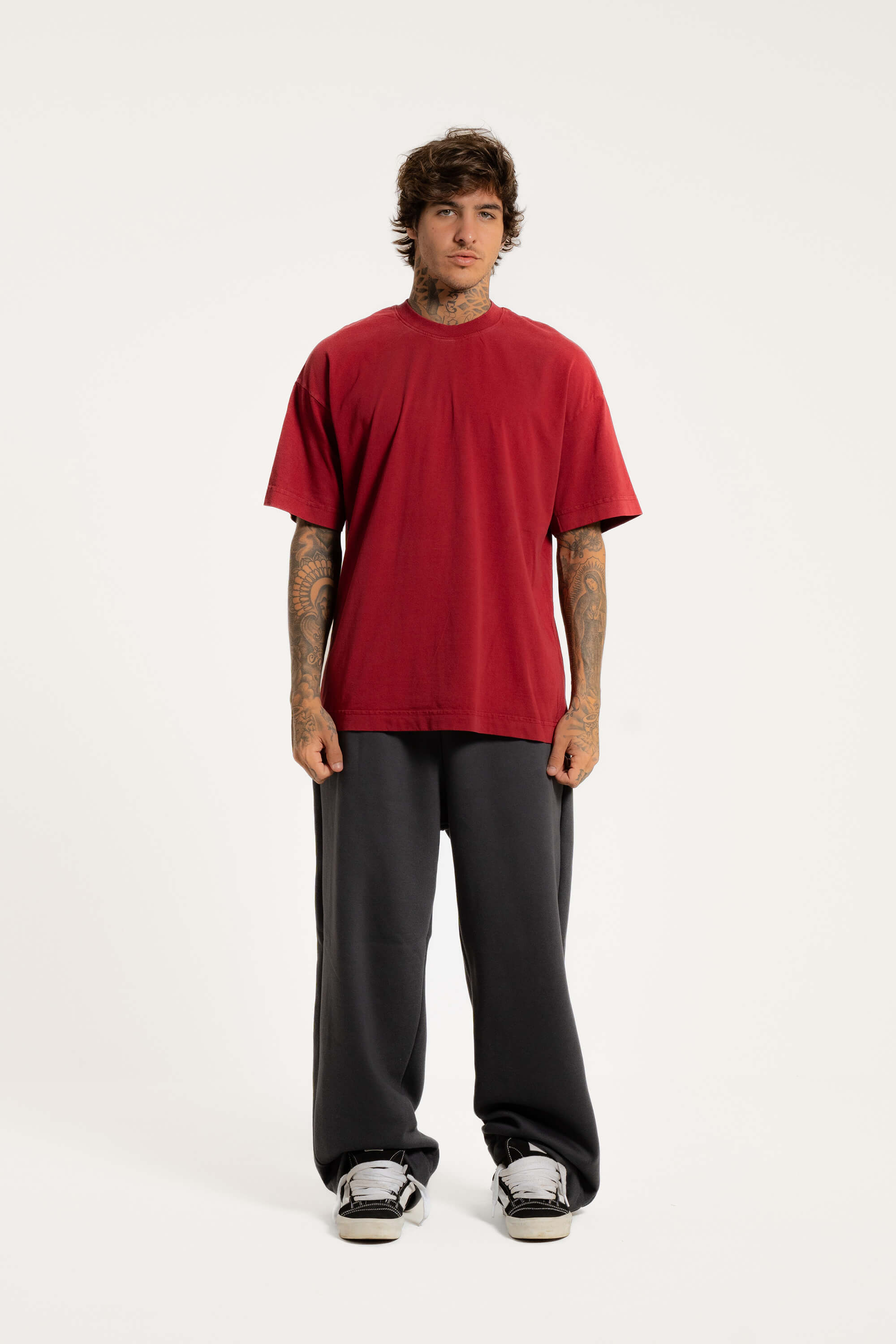 Camiseta Heavy Oversized Streetwear Fio 20.1 Vermelho Crepúsculo